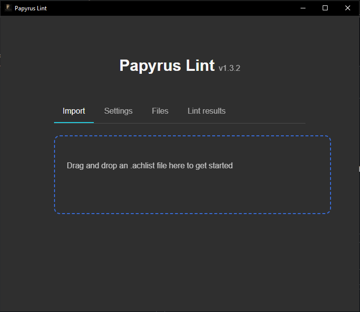 Papyrus Lint's drag-and-drop import screen